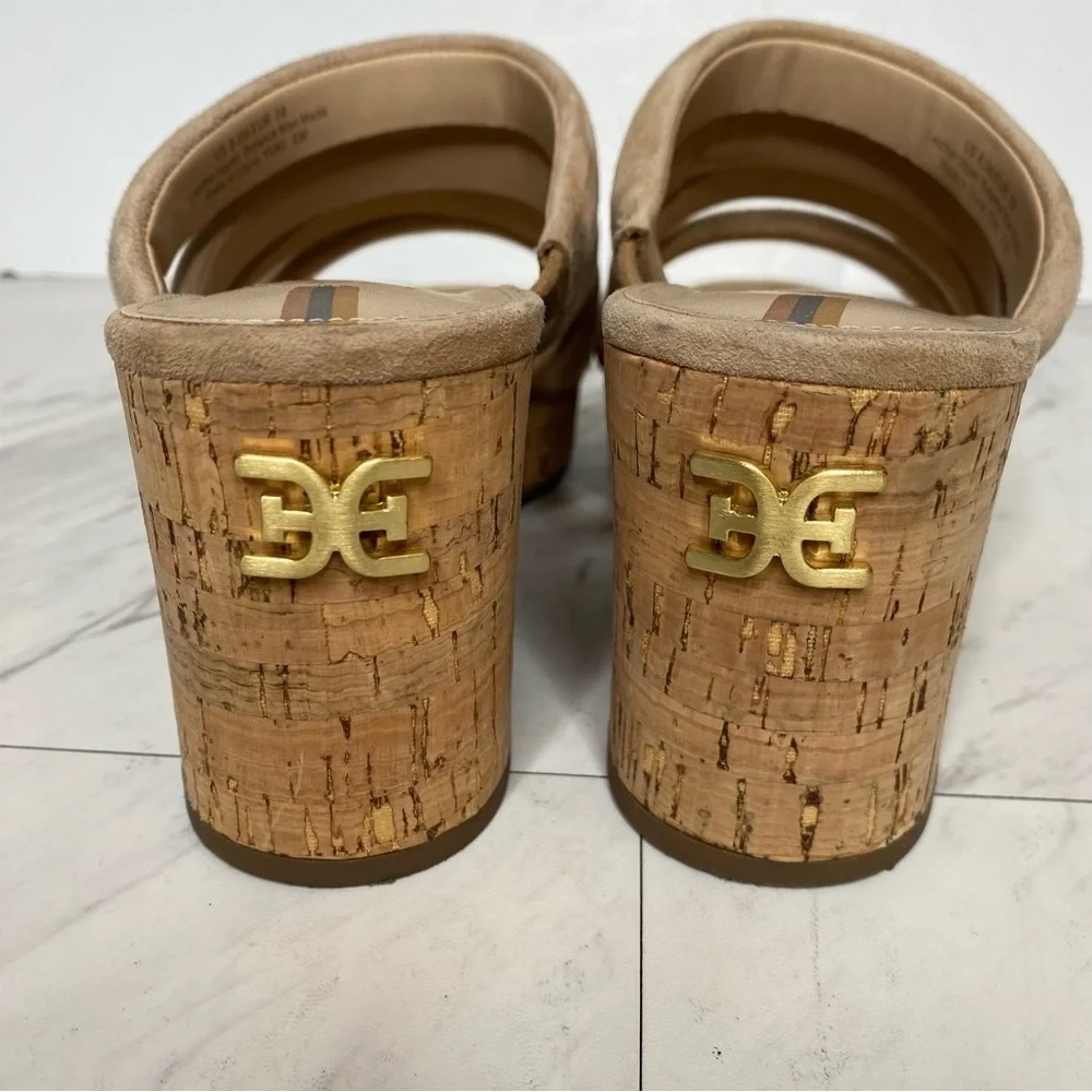 Sam Edelman Yuki Tan Suede Cork Wedge Heel Sandal 8 1/2 M